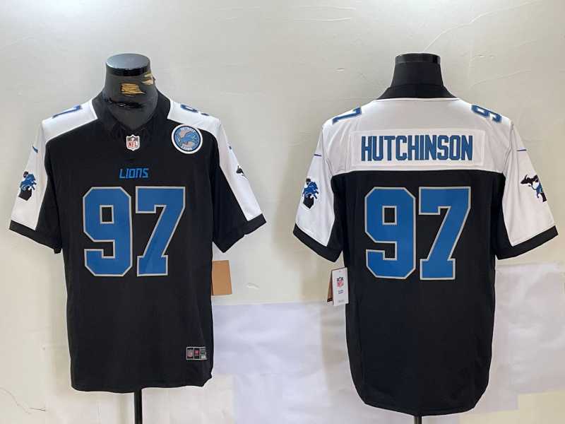 Men%27s Detroit Lions #97 Aidan Hutchinson Black White F.U.S.E. 2024 Michigan Patch Vapor Limited Stitched Jersey->detroit lions->NFL Jersey
